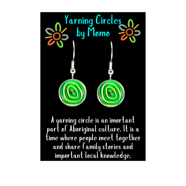 Aboriginal Earrings - Yarning Circles Green - by Momo - Image 3