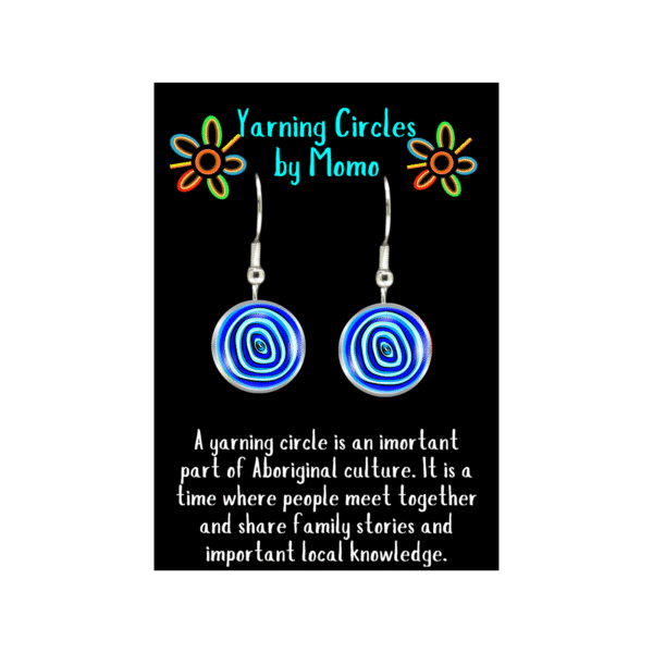 Aboriginal Earrings - Yarning Circles Blue - by Momo - Image 3