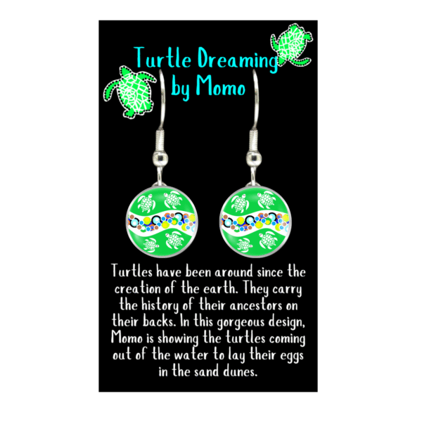 Aboriginal Earrings - Turtle Dreaming Green - by Momo - Image 3